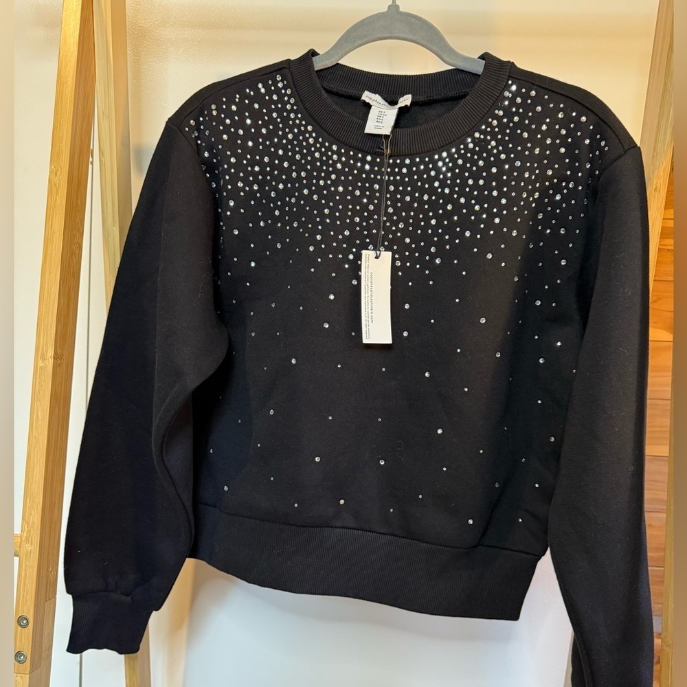Cupcakes & Cashmere Black Sweatshirt with Crystal Design New